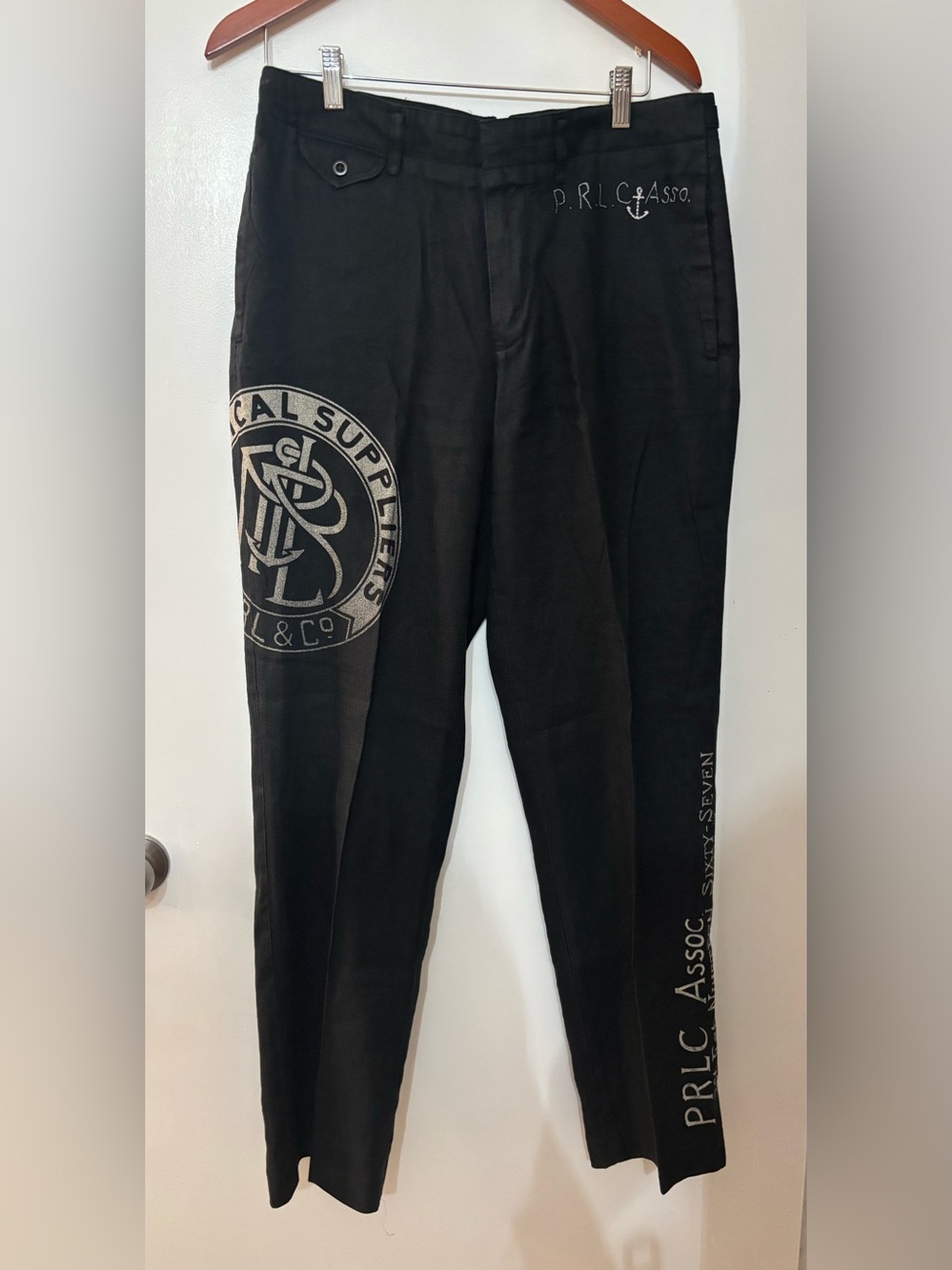 Polo Ralph Lauren Mens Black Nautical Suppliers Linen Tussah Silk Trousers 32X32